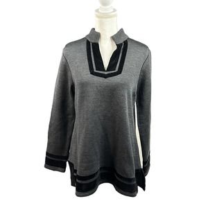 SOFT SURROUNDINGS Size MP Runway Pullover Sweater Wool Blend Gray Black Velvet